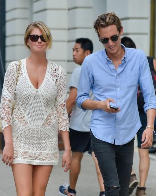 Kate Upton Leggy  Cleavy Wearing A Lace Mini Dress Out In NYC