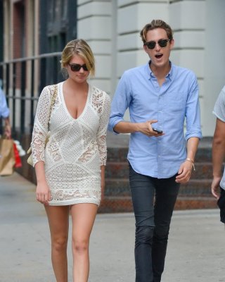 Kate Upton Leggy  Cleavy Wearing A Lace Mini Dress Out In NYC