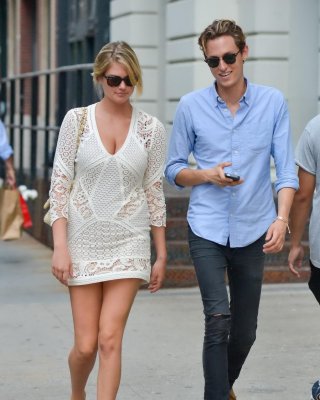 Kate Upton Leggy  Cleavy Wearing A Lace Mini Dress Out In NYC