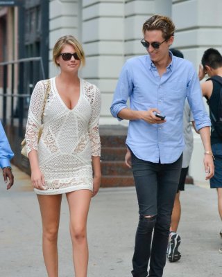 Kate Upton Leggy  Cleavy Wearing A Lace Mini Dress Out In NYC