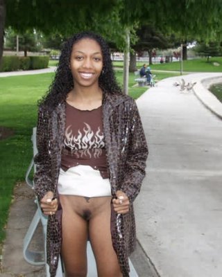 Black Chick Flashes Boobs n Pussy Outdoors in Public Park #73436316