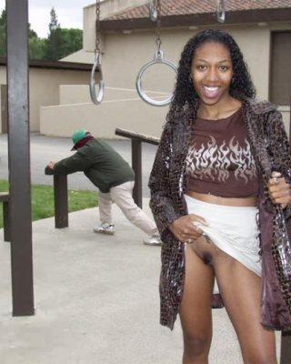 Black Chick Flashes Boobs n Pussy Outdoors in Public Park #73436382