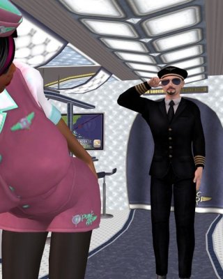 Animated Stewardess Seducing The Pilot In A Plane