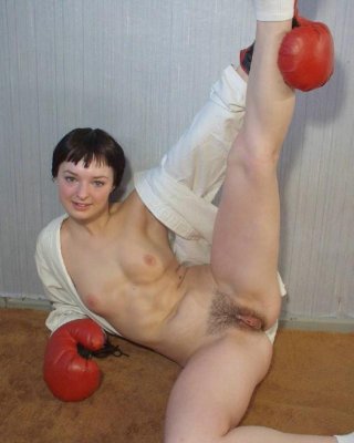 Amateur Babe Boxer Showing Her Hairy Pussy In The Gym