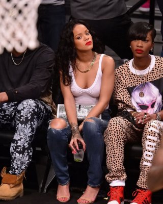 Rihanna Shows Off Her Boobs In Seethru Top At A Basketball Game In NYC