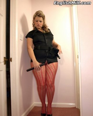 Hot And Horny Big Ass Cop In Pink Patterned Pantyhose