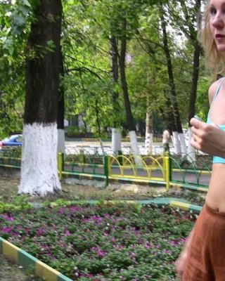 Blonde Addicted To Public Pissing Makes Her Pants All Wet In A Park