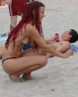 Blonde milf has some fun being nude on a public beach #72248039