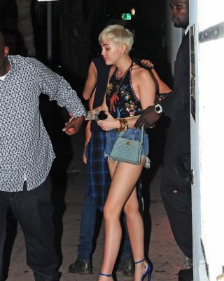 Miley Cyrus In Denim Shorts And Belly Top At Cameo Nightclub In Miami