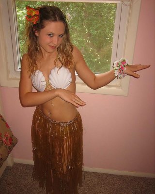 Petite Teen Shelby Strips Out Of Her Skimpy Hula Girl Costume Exposing Her Perky Perfect Tits