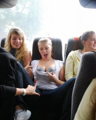 Hotties Posing For Sexy Photos While On A Bus Trip