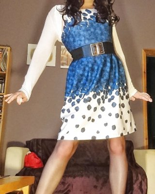 Marie Crossdresser Blue Dress And Sheer Pantyhose