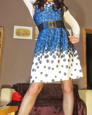 Marie Crossdresser Blue Dress And Sheer Pantyhose