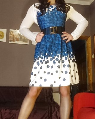 Marie Crossdresser Blue Dress And Sheer Pantyhose