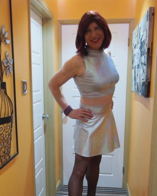 Sissy Lucy showing off her big cock in Silver skater skirt #106893800