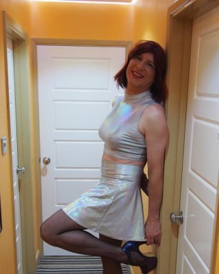 Sissy Lucy showing off her big cock in Silver skater skirt #106893809