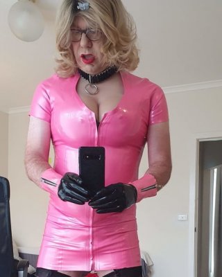 Rachel in pretty pink latex, black thigh boots #106926338