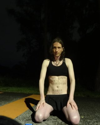 Showing off my new sissy collar outdoors at night #107163855