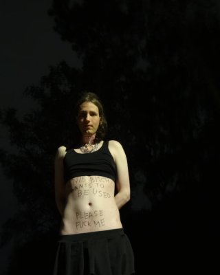 Showing off my new sissy collar outdoors at night #107163857