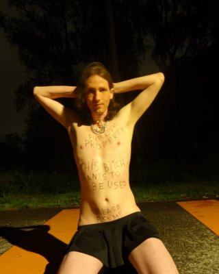 Showing off my new sissy collar outdoors at night #107163858