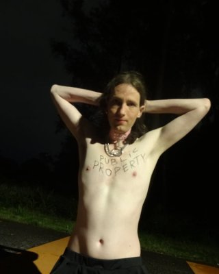 Showing off my new sissy collar outdoors at night #107163860