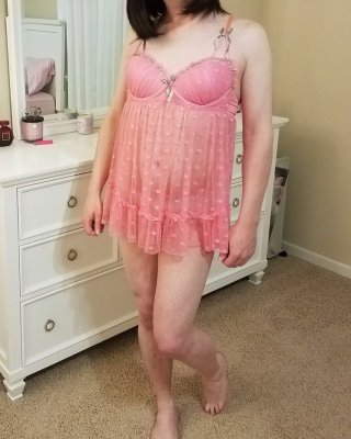 Crossdressing Sissy In Her Girly Pink Babydoll