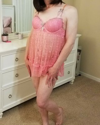 Crossdressing Sissy In Her Girly Pink Babydoll