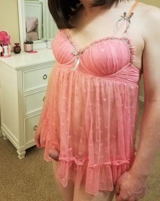 Crossdressing Sissy In Her Girly Pink Babydoll